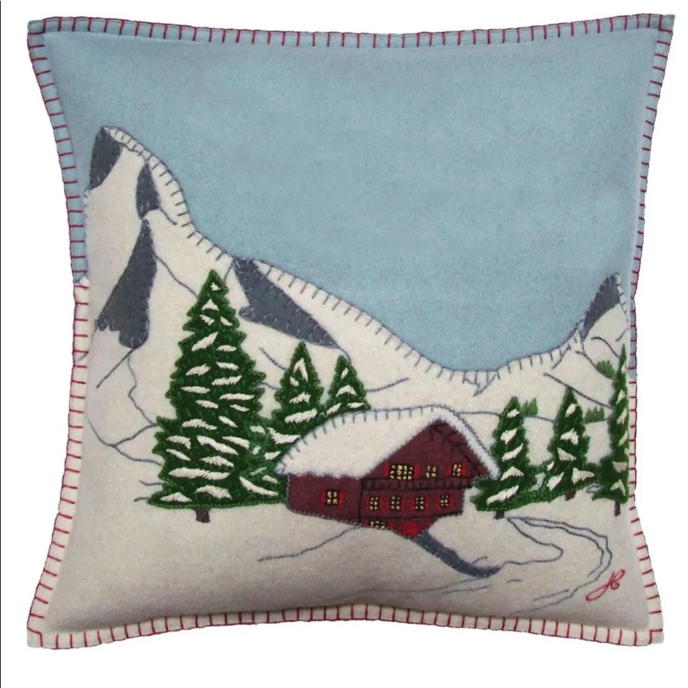 NWT Jan Constantine Hand Embroidered Felted Wool Christmas Pillow Cushion Cover